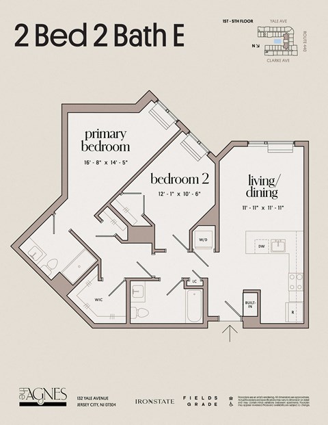 Floor plan for 2 beds, 2 baths, 1020 sqft